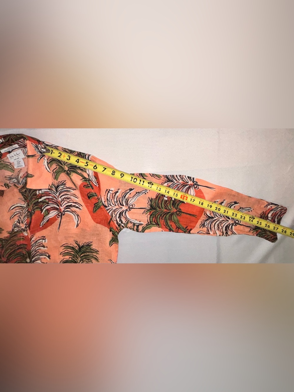 Nicole Miller Linen European Flax Sunset Palm Tree Resort Blouse M Boho Beach - Picture 10 of 10